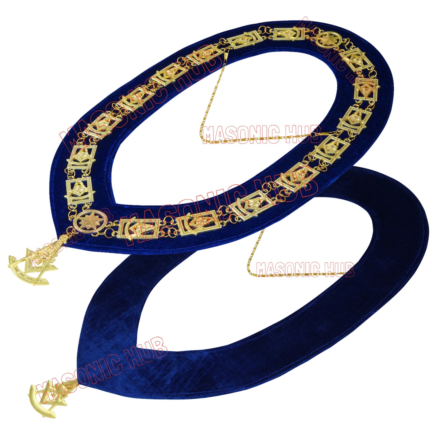 Masonic Past Master Metal Chain Collar Blue Backing + Free Jewel