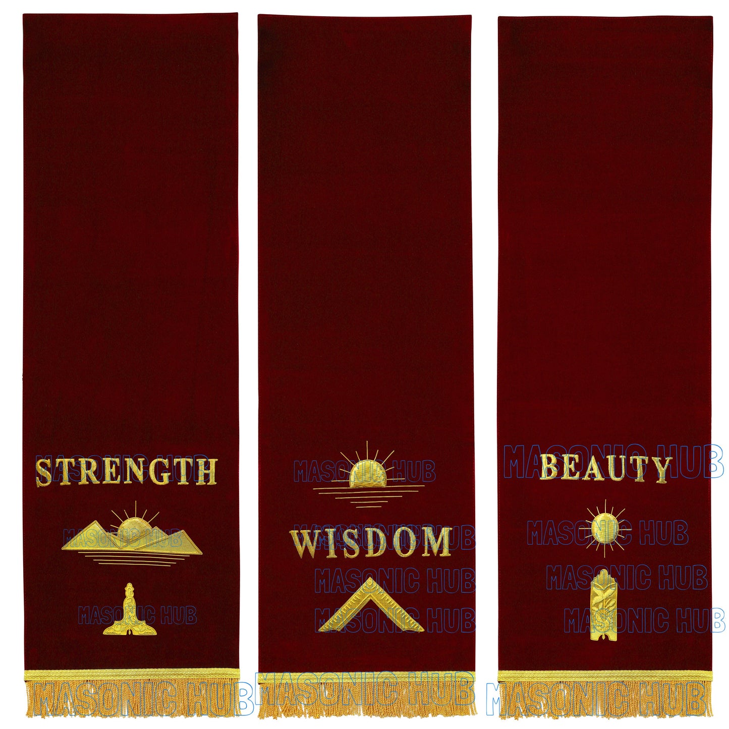 Handcrafted Maroon Velvet Masonic Blue Lodge Pedestal Covers – Set of Three