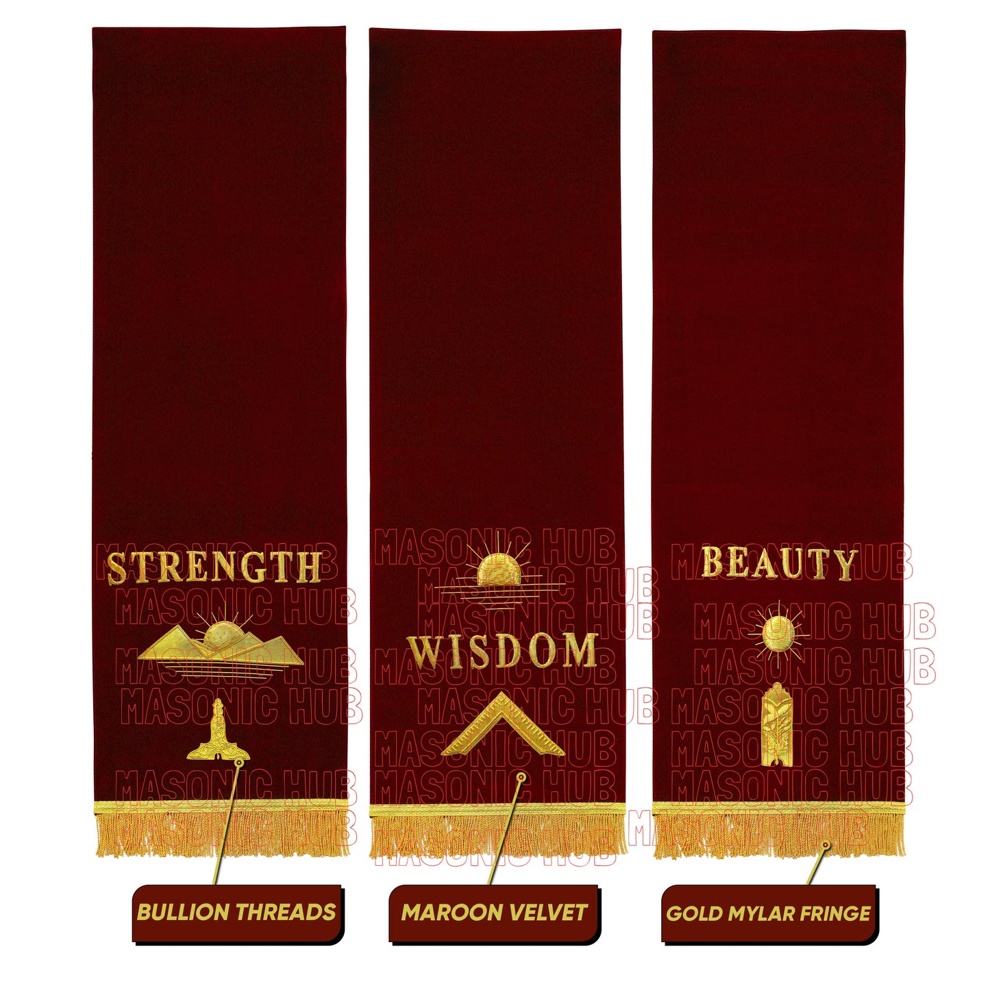 Handcrafted Maroon Velvet Masonic Blue Lodge Pedestal Covers – Set of Three