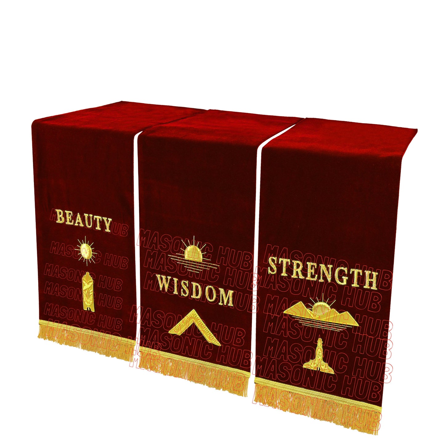 Handcrafted Maroon Velvet Masonic Blue Lodge Pedestal Covers – Set of Three
