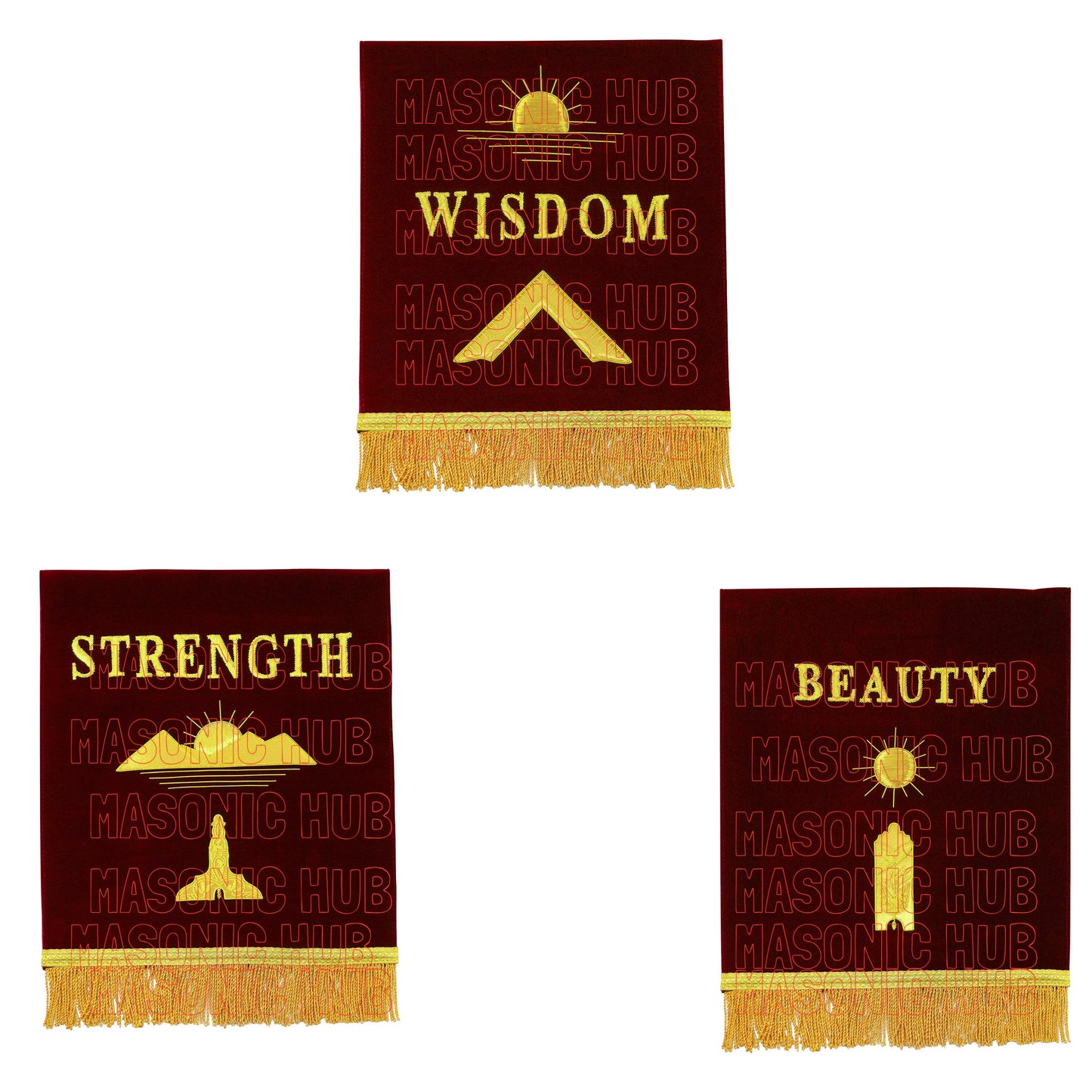 Handcrafted Maroon Velvet Masonic Blue Lodge Pedestal Covers – Set of Three