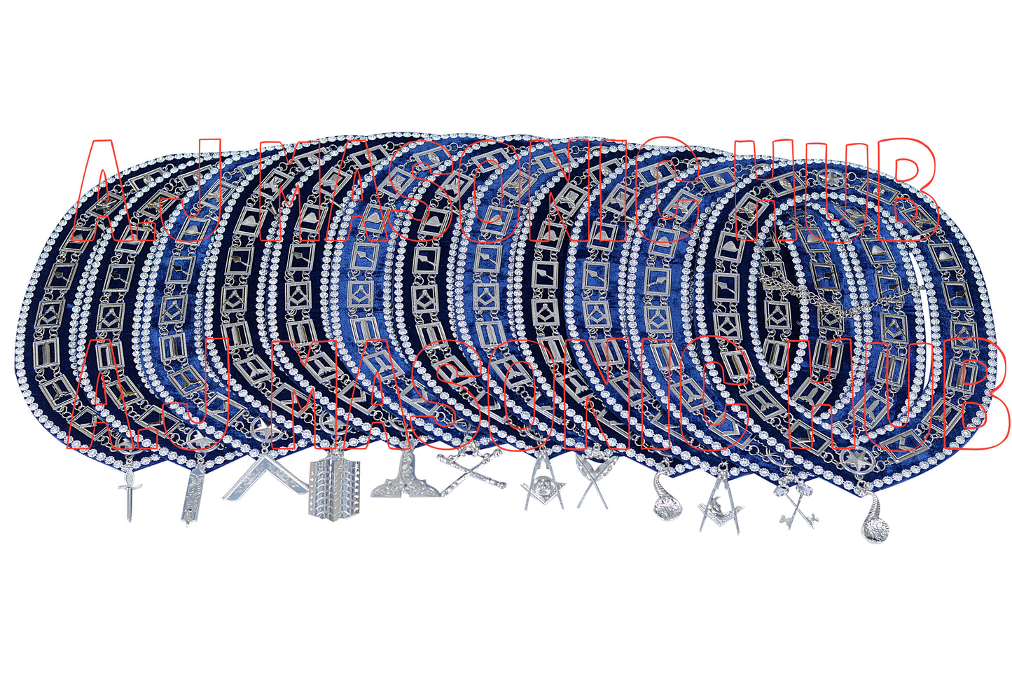Masonic Blue Lodge Officers Working Tools lot of 12 Chain Collars + Free Jewels