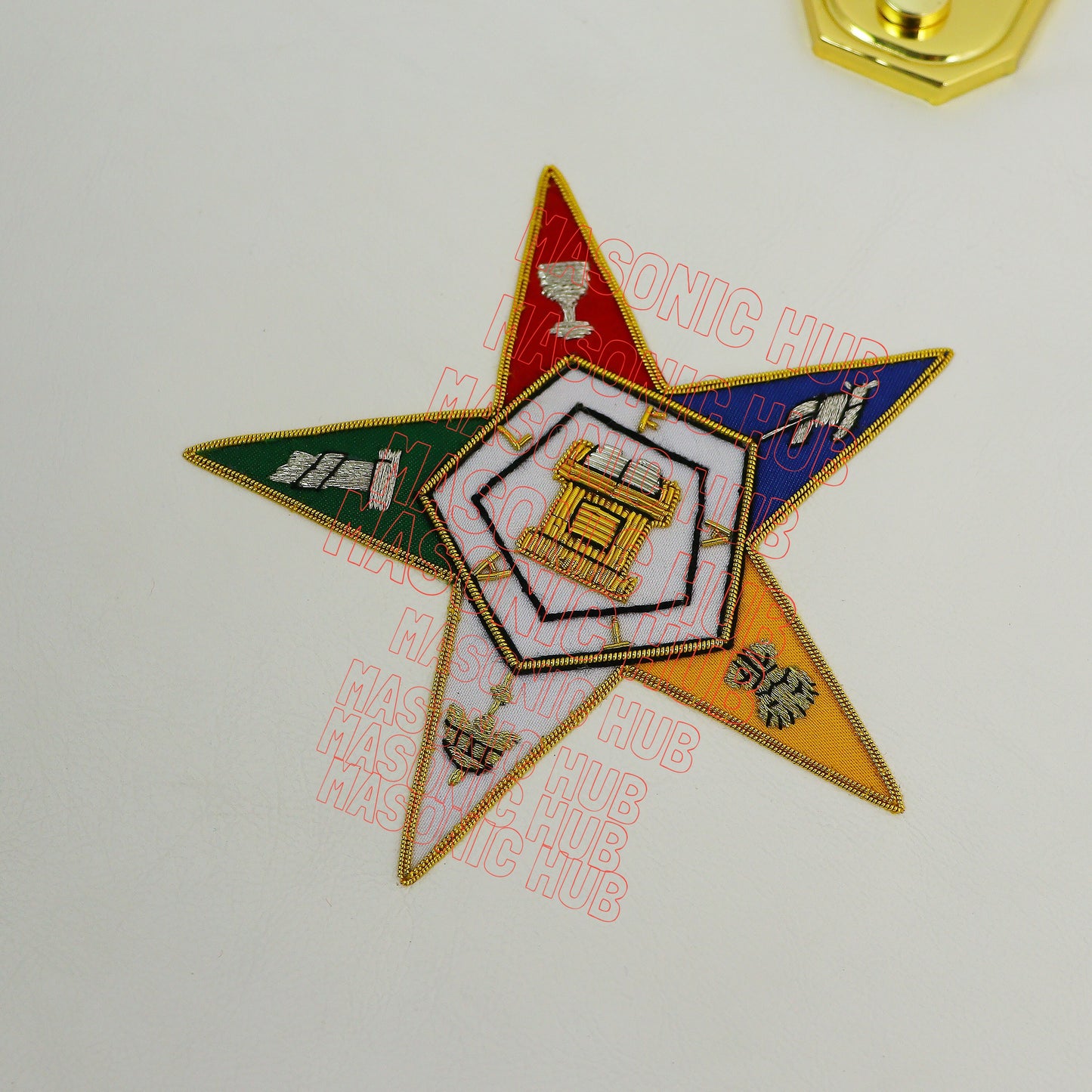 Handmade OES Masonic Apron Set – Eastern Star Apron with G Compass & Square, Chain Collar, Gloves, , and Apron Case