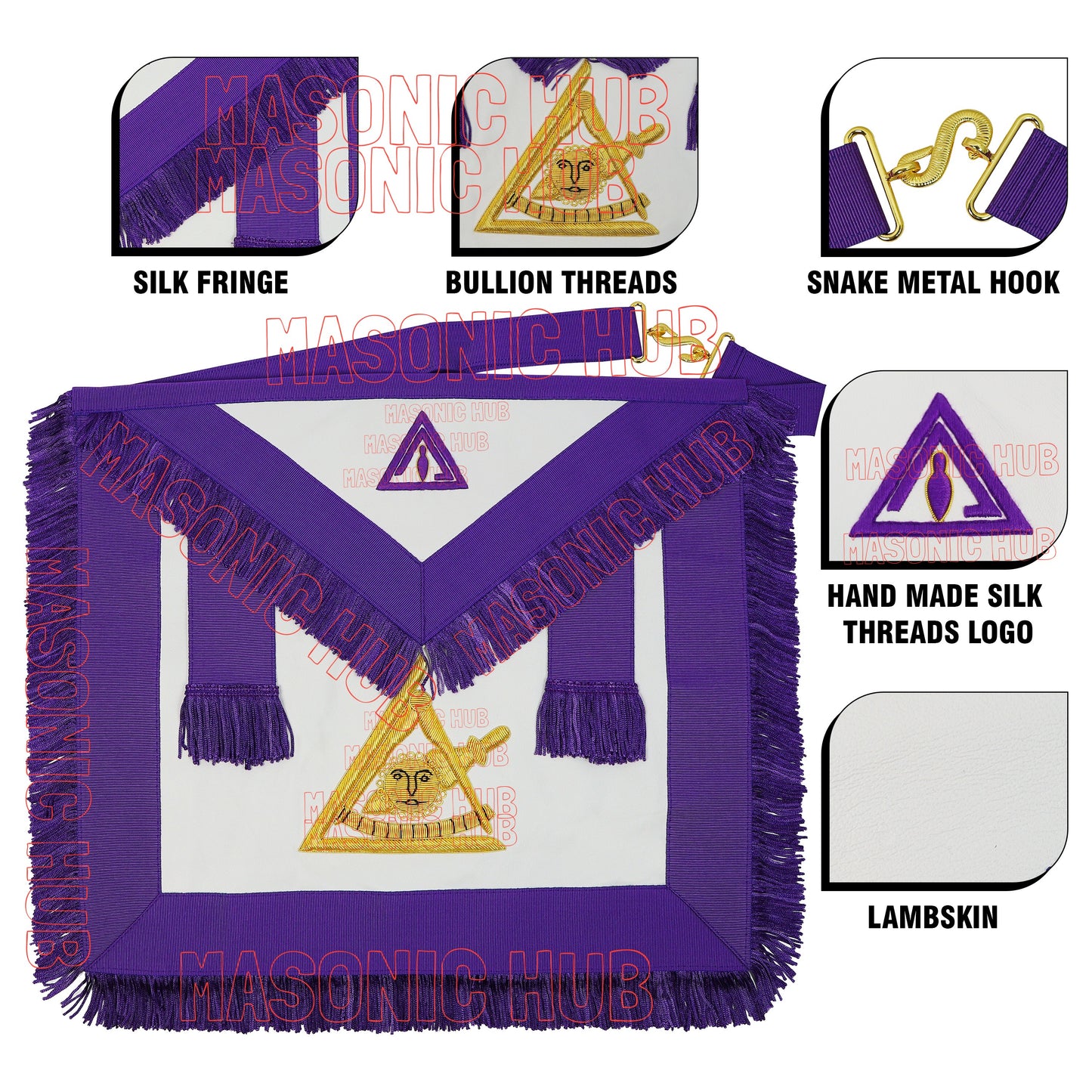 Handcrafted Masonic Council Past Thrice Illustrious Master (PTIM) Lambskin Apron