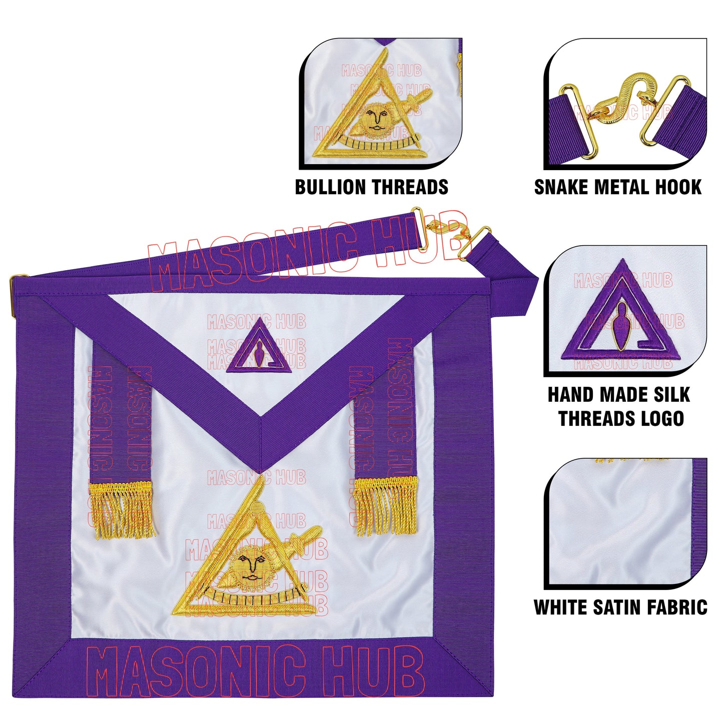 Hand-Embroidered Masonic Past Thrice Illustrious Master (PTIM) Apron