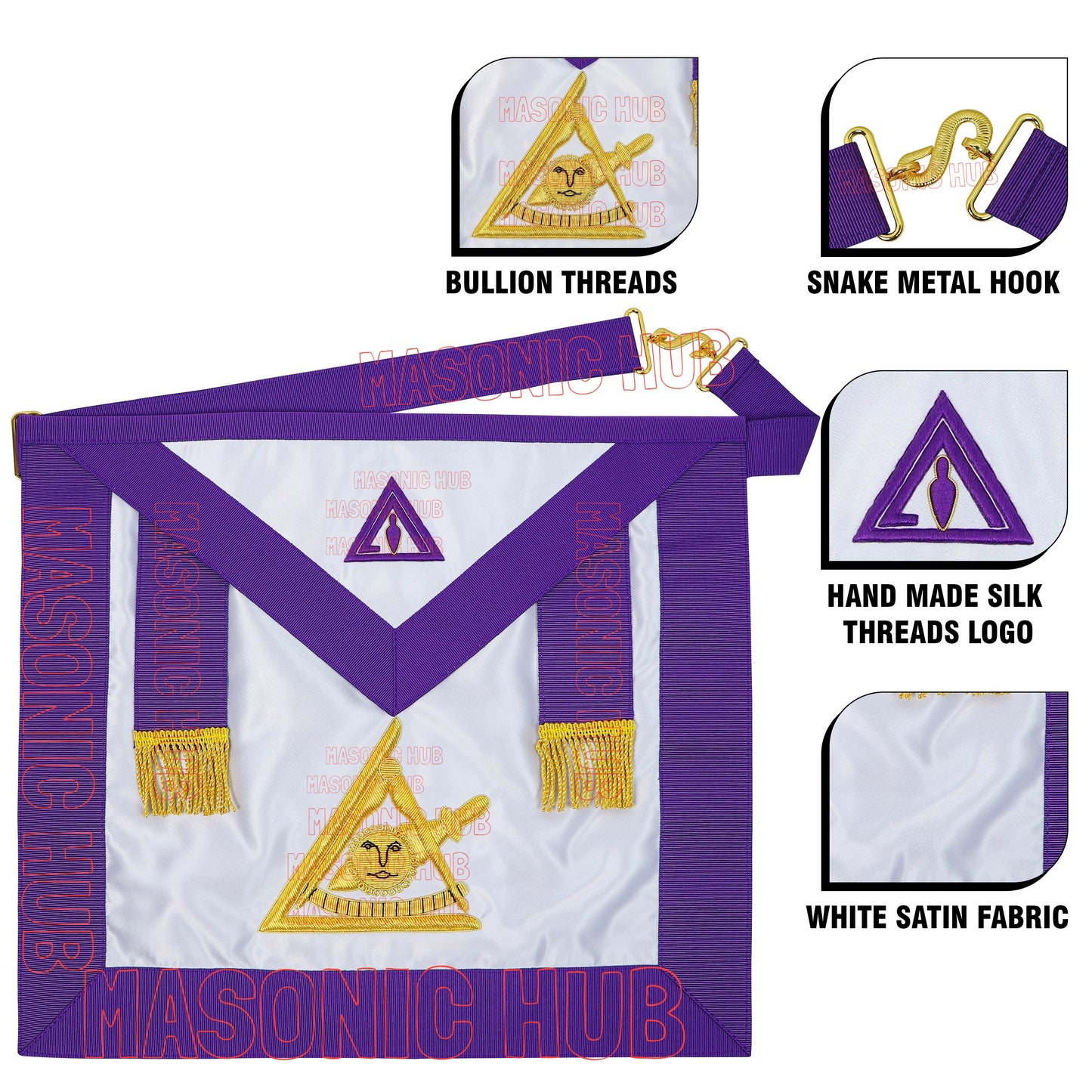 Past Thrice Illustrious Master Apron – Hand-Embroidered with PTIM Emblem (Satin)