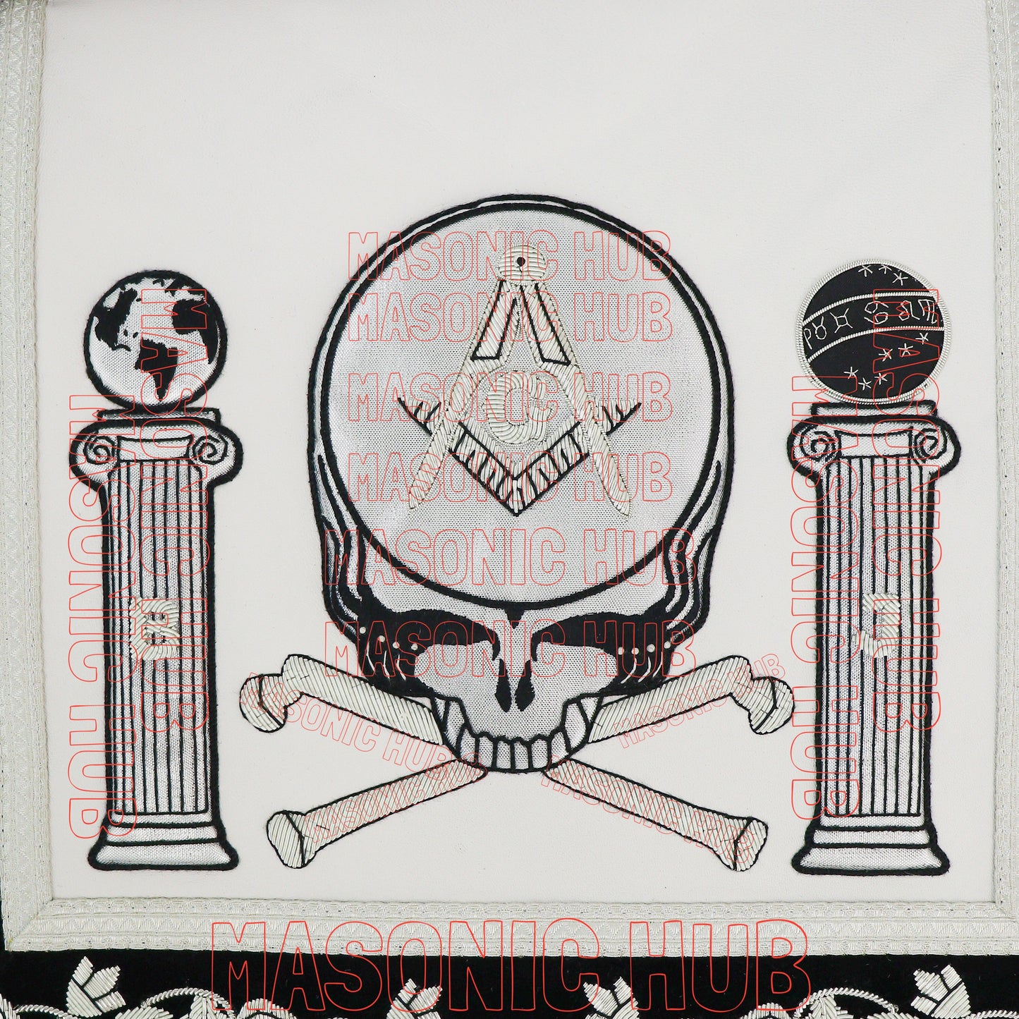 MASONIC HUB Master Mason Skull & Cross Bones 100% Lambskin Masonic Apron - Handcrafted