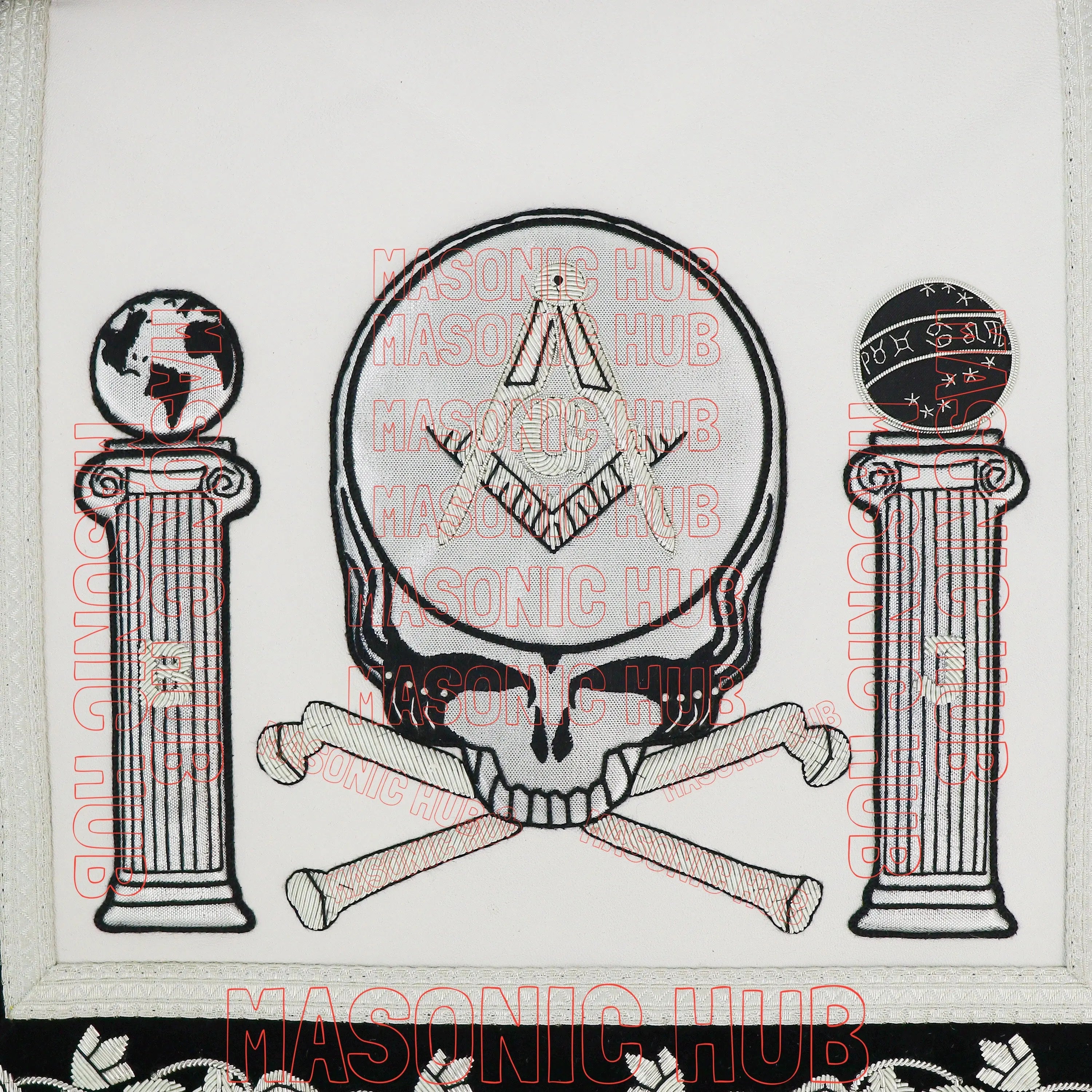 MASONIC HUB Master Mason Skull & Cross Bones 100% Lambskin Masonic Apron - Handcrafted Masonic Hub
