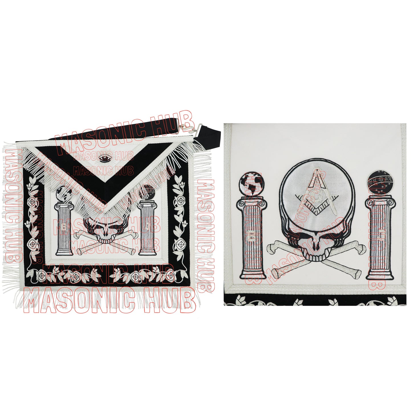 MASONIC HUB Master Mason Skull & Cross Bones 100% Lambskin Masonic Apron - Handcrafted
