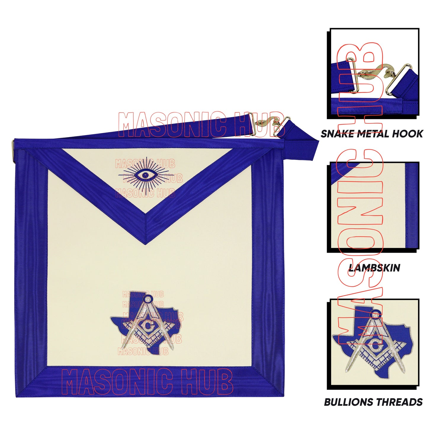 Texas Masonic Apron: Master Mason Lambskin with Texas Map – Official Texas Regulation