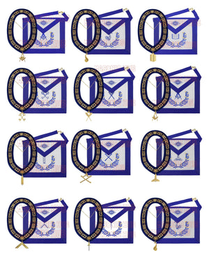 Masonic Regalia Blue Lodge Officer Aprons & Chain Collars with Jewels – Set of 12 Masonic Hub
