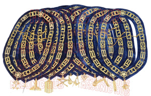 Masonic Regalia Blue Lodge Officer Aprons & Chain Collars with Jewels – Set of 12 Masonic Hub