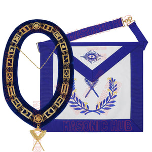 Masonic Regalia Blue Lodge Secretary Apron & Chain Collar with Jewel Masonic Hub