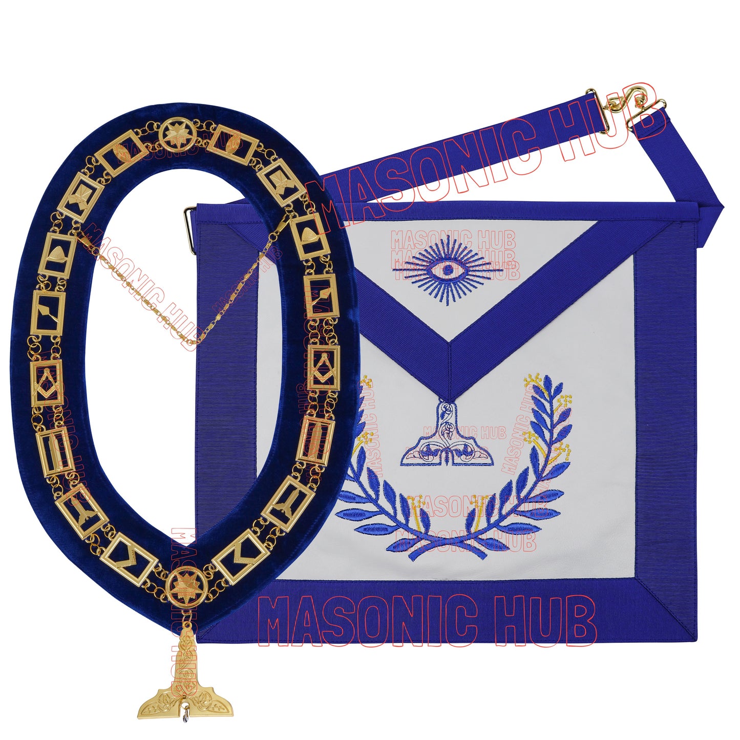 Masonic Regalia Blue Lodge Senior Warden Apron & Chain Collar with Jewel