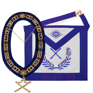 Masonic Regalia Blue Lodge Marshal Apron & Chain Collar with Jewel Masonic Hub