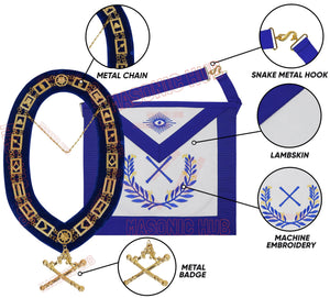 Masonic Regalia Blue Lodge Marshal Apron & Chain Collar with Jewel Masonic Hub