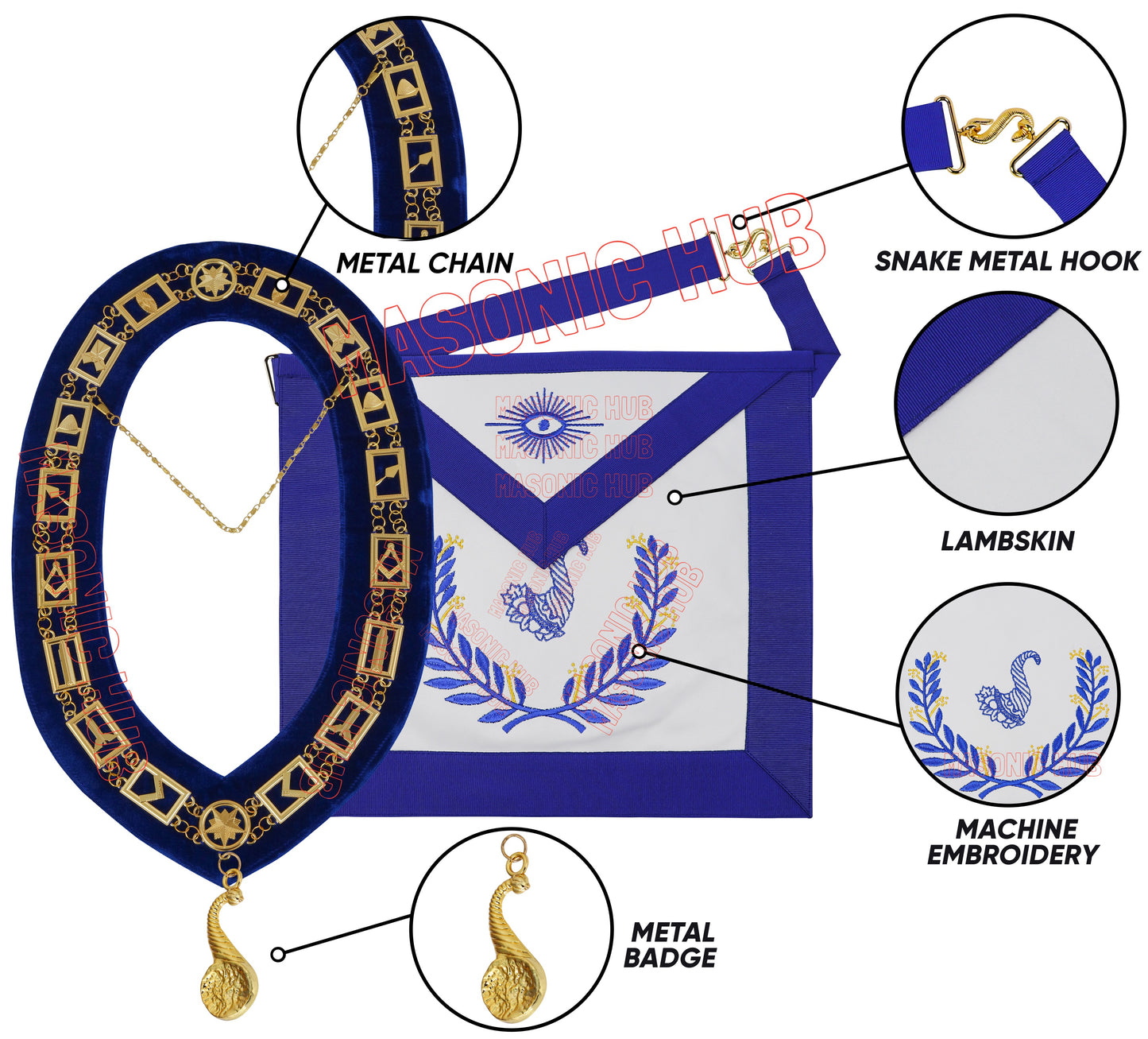Masonic Regalia Blue Lodge Senior Steward Apron & Chain Collar with Jewel