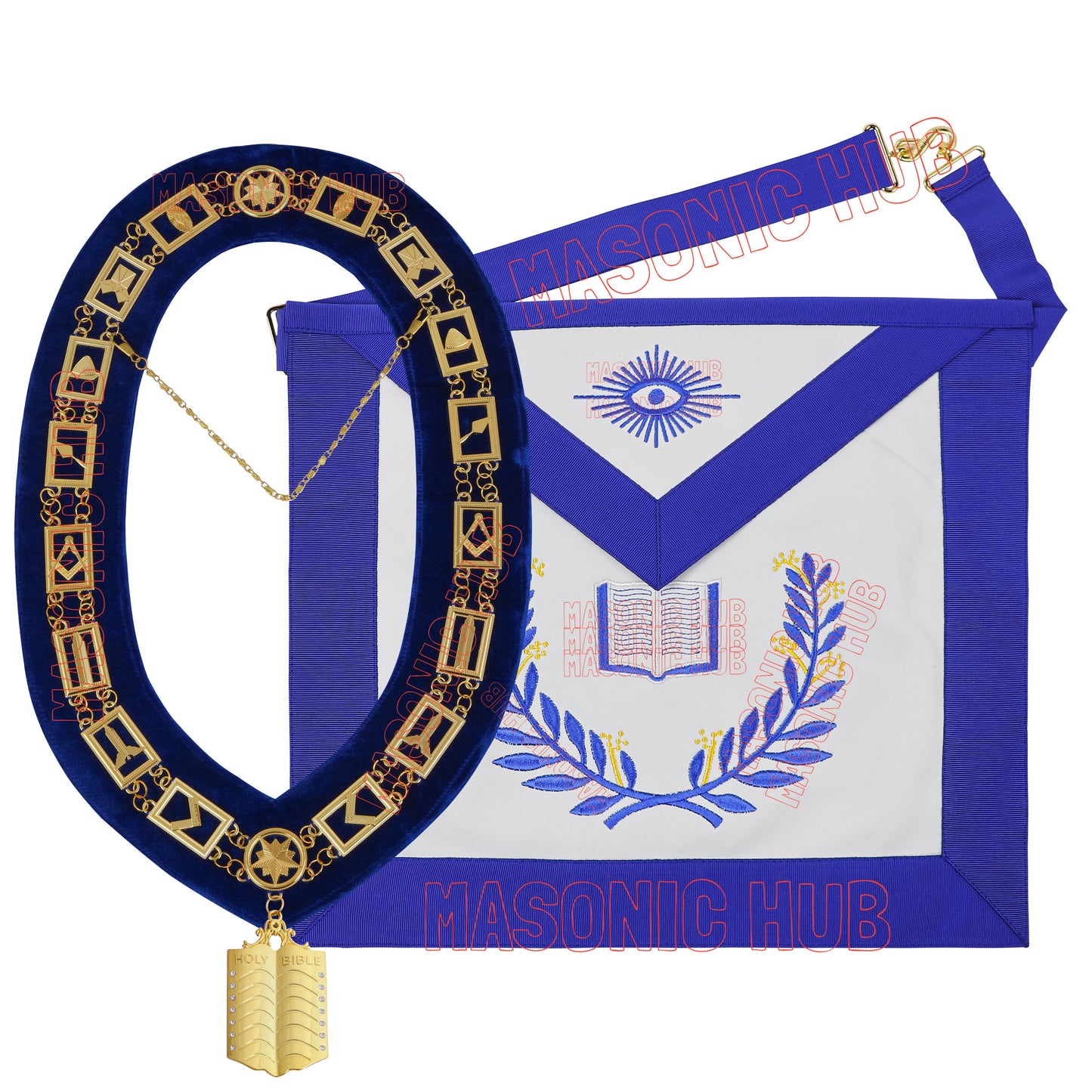 Masonic Regalia Blue Lodge Chaplain Apron & Chain Collar with Free Jewel