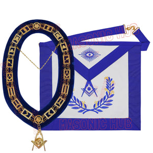 Masonic Regalia Blue Lodge Senior Deacon Apron & Chain Collar with Jewel Masonic Hub