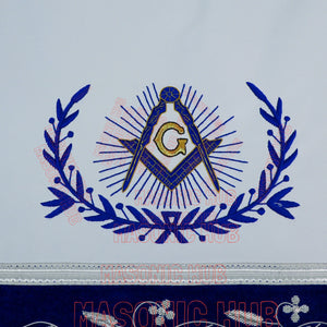 Master Mason Masonic Apron – Hand-Embroidered with Blue & White Border (100% Lambskin) Masonic Hub