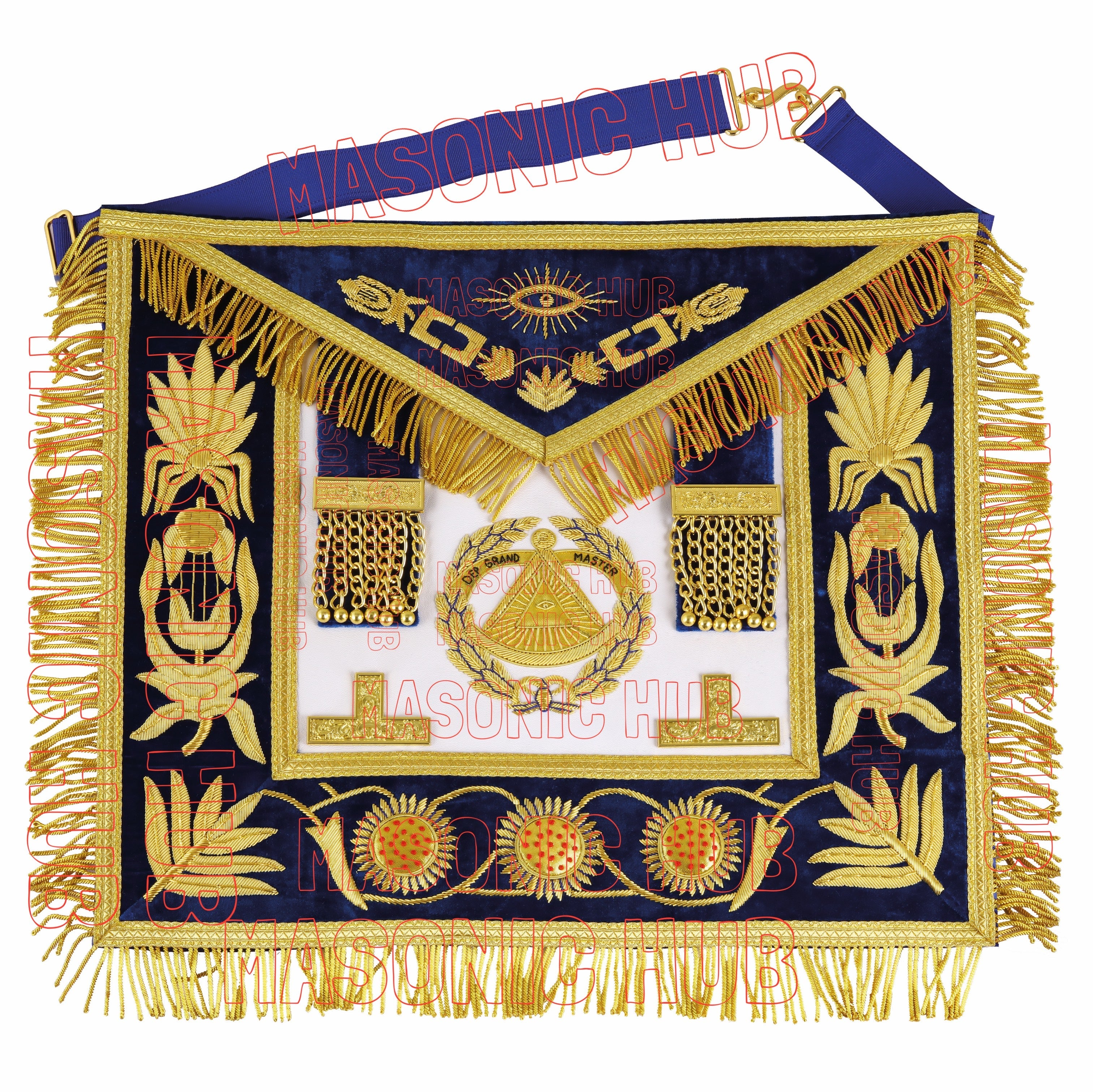 Masonic Regalia Deputy Grand Master Set – Lambskin Apron, Chain Collar & Cuff Masonic Hub