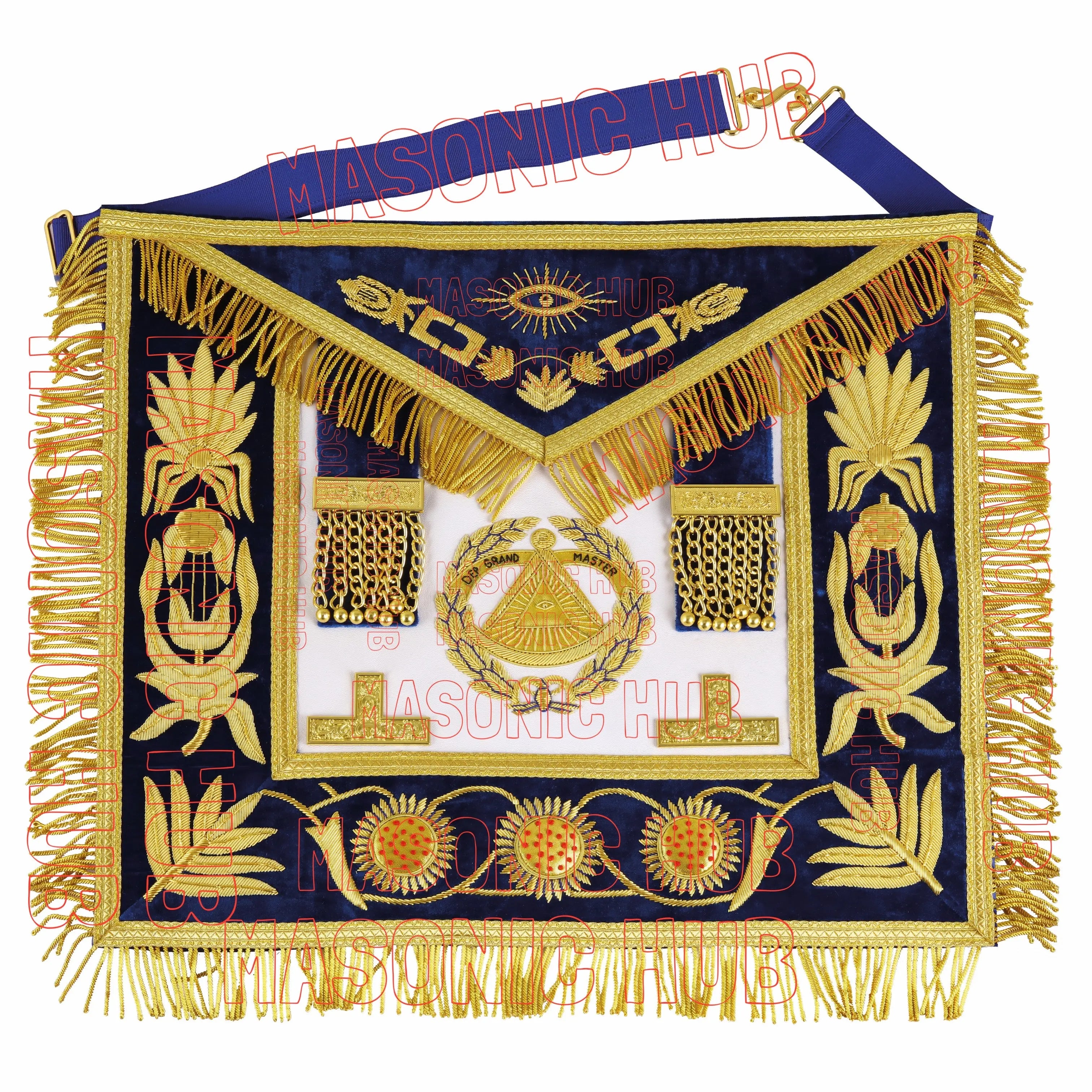 Masonic Regalia Deputy Grand Master Set – Lambskin Apron, Chain Collar & Cuff Masonic Hub