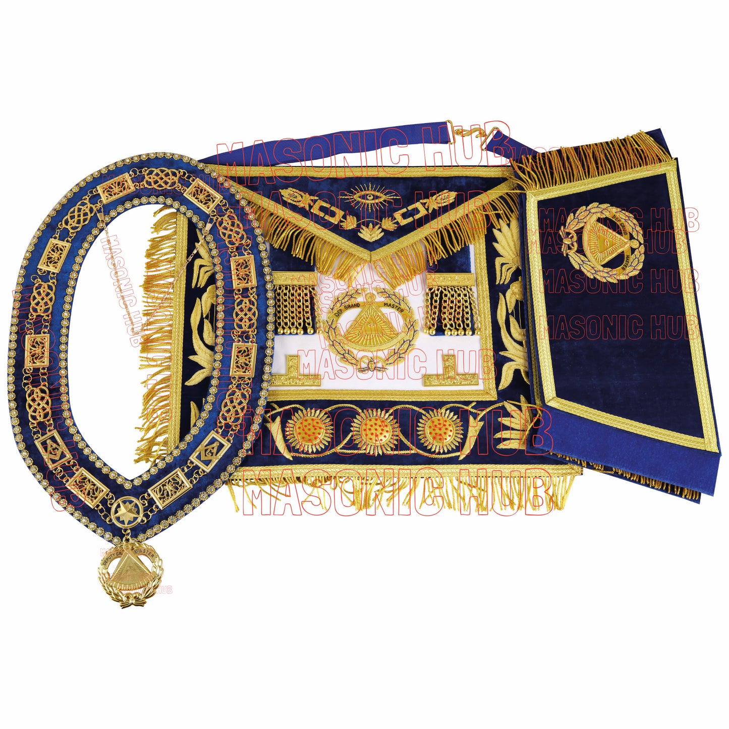 Masonic Regalia Deputy Grand Master Set – Lambskin Apron, Chain Collar & Cuff