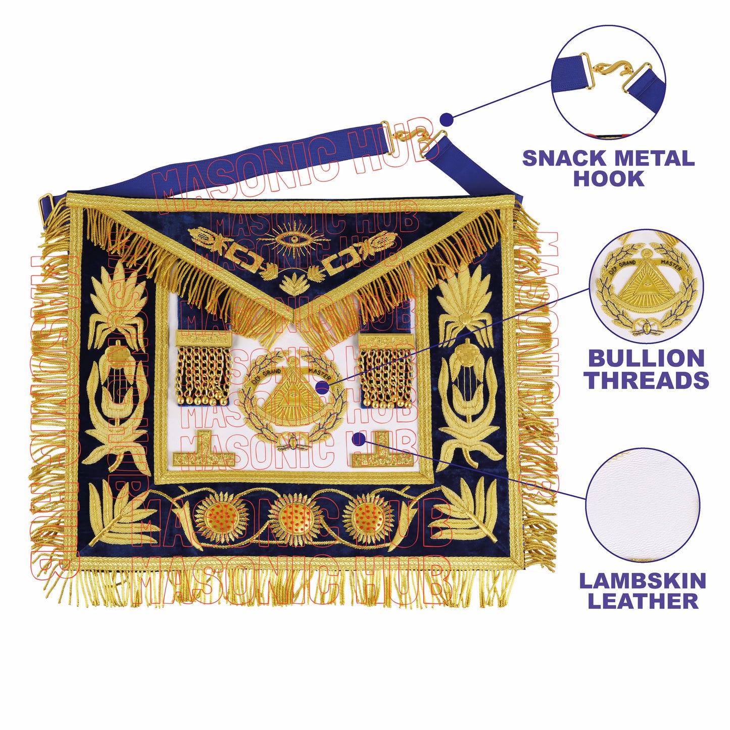 Masonic Regalia Deputy Grand Master Set – Lambskin Apron, Chain Collar & Cuff