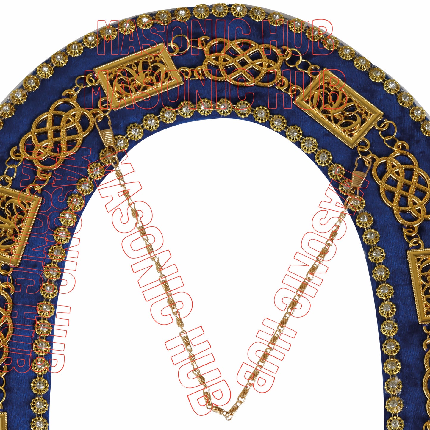 Masonic Grand Lodge Chain Collar – Velvet Backing with Jewel & Rhinestone Trim