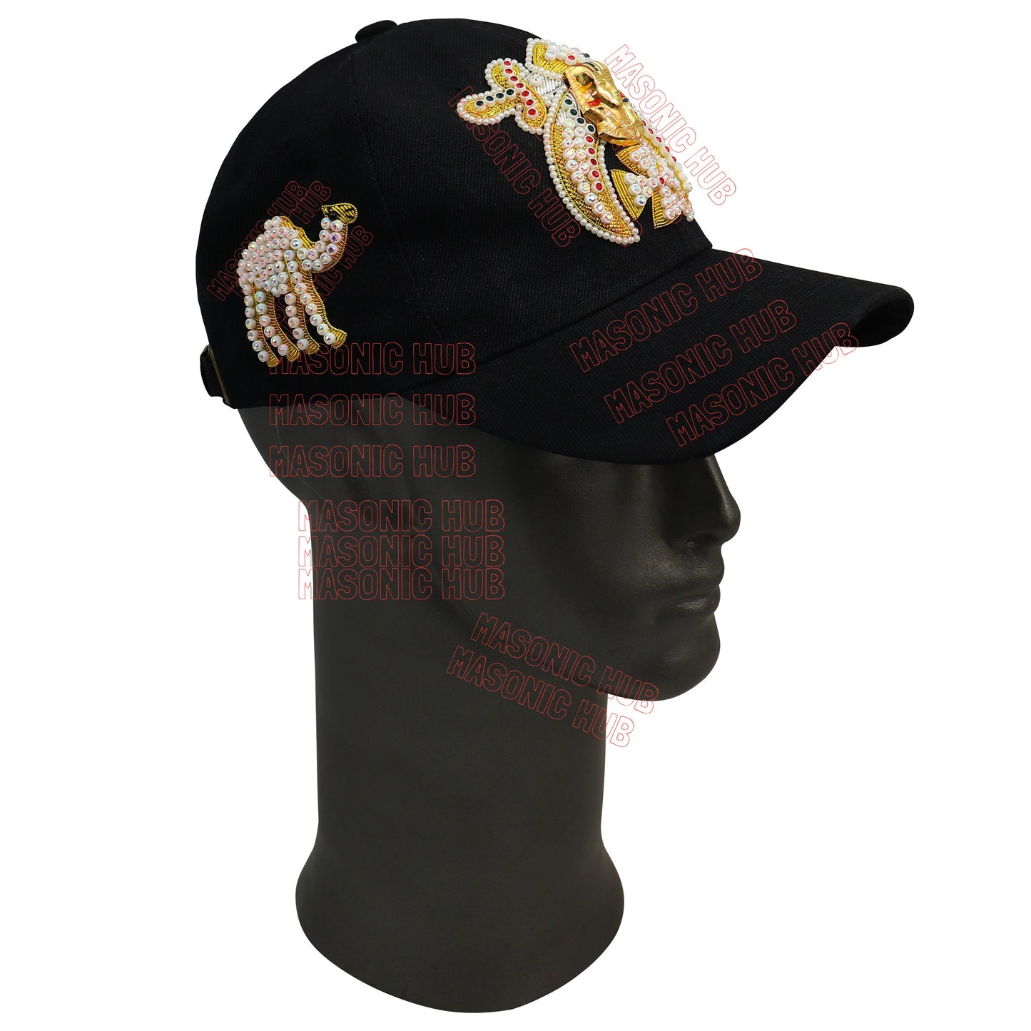 Masonic Shriner Black Cap – Handcrafted with Camel Emblem, Rhinestones & Bullion Embroidery