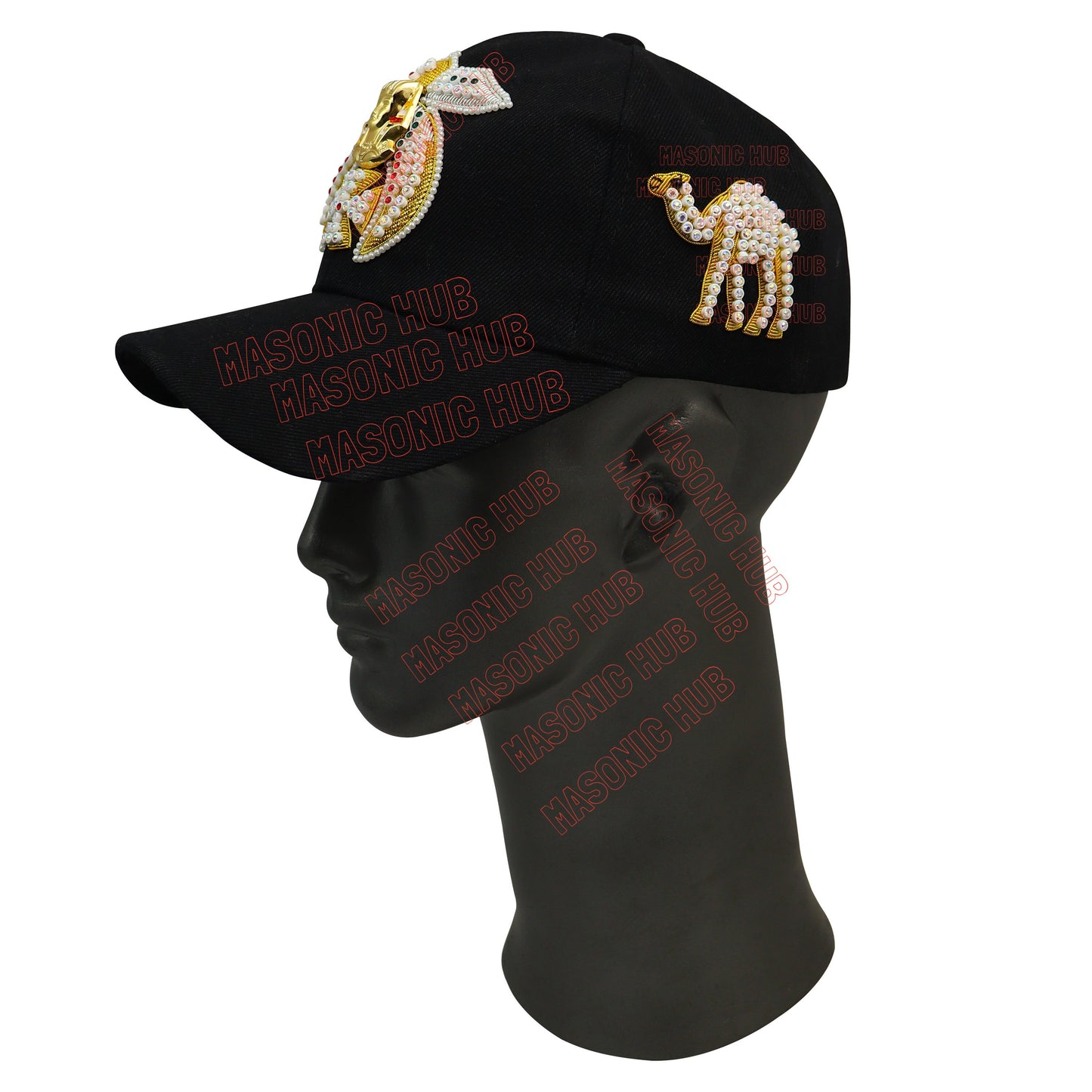 Masonic Shriner Black Cap – Handcrafted with Camel Emblem, Rhinestones & Bullion Embroidery