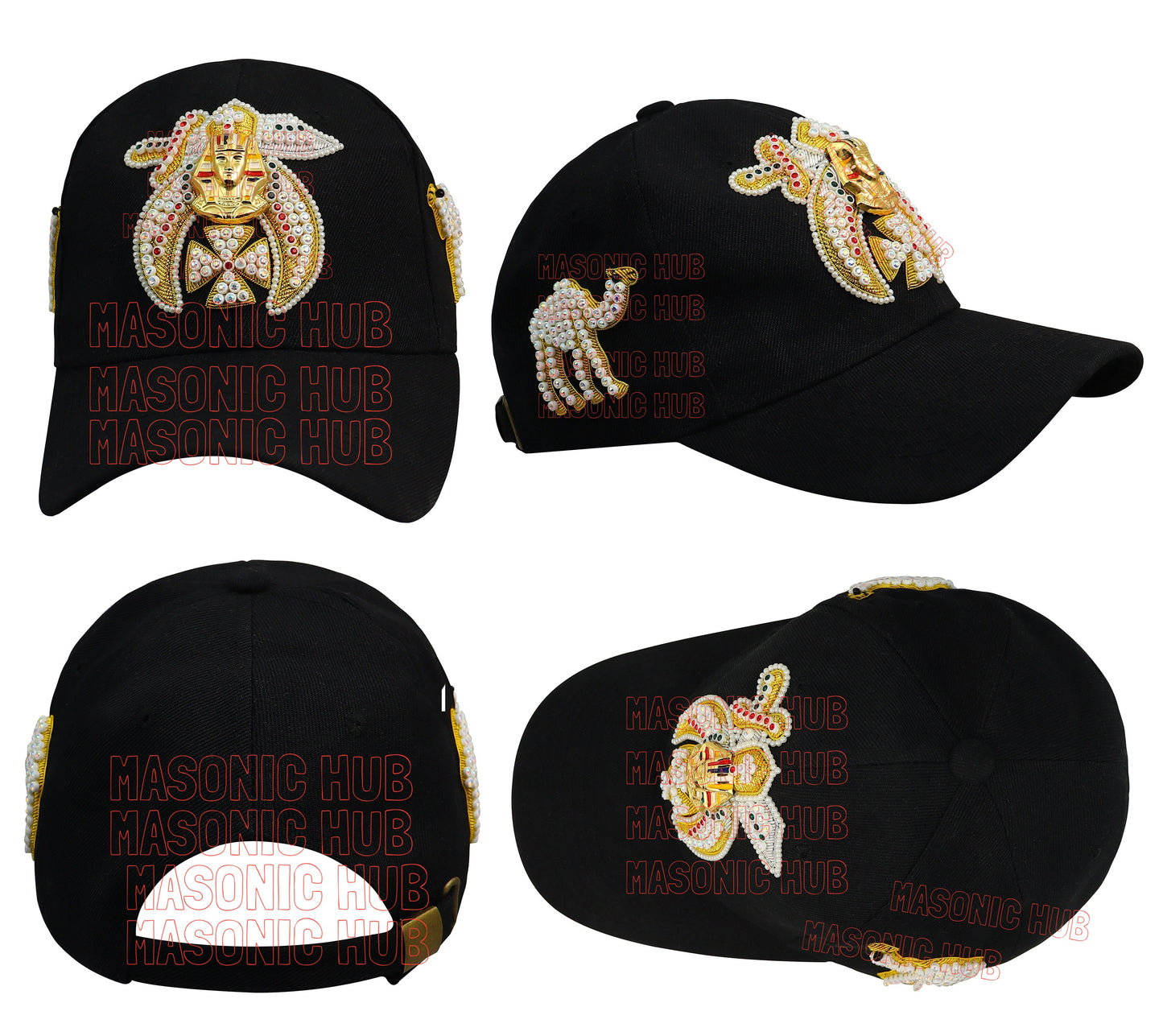 Masonic Shriner Black Cap – Handcrafted with Camel Emblem, Rhinestones & Bullion Embroidery