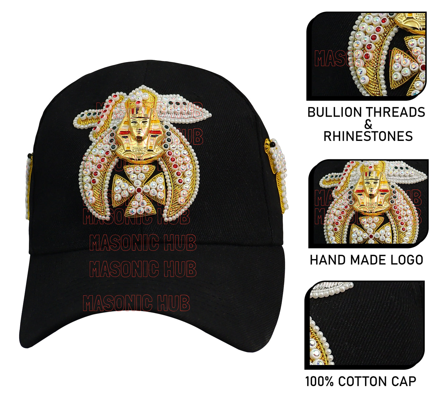 Masonic Shriner Black Cap – Handcrafted with Camel Emblem, Rhinestones & Bullion Embroidery