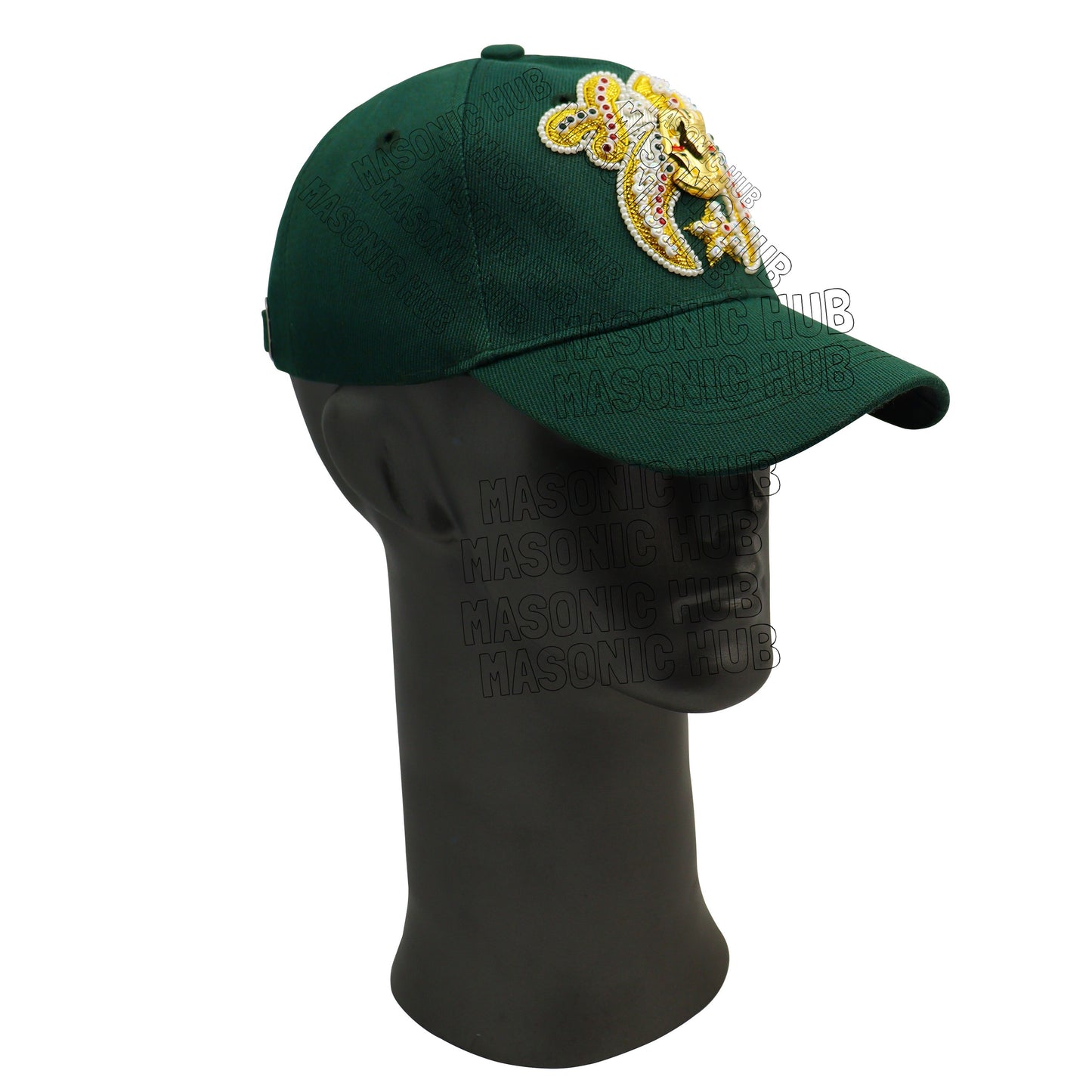 Masonic Gold Tassel Shriner Jewel Embroidered Green Baseball Cap - Handcrafted