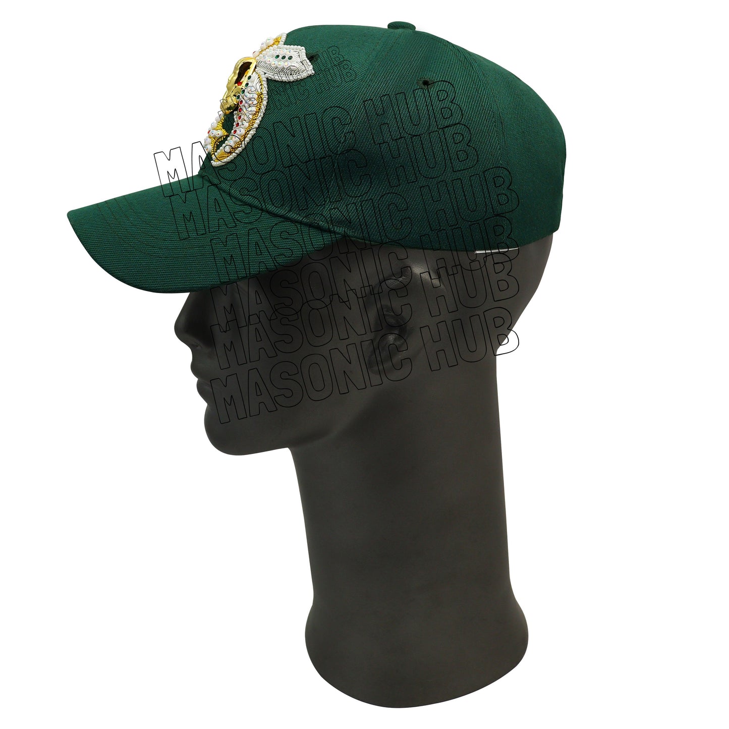 Masonic Gold Tassel Shriner Jewel Embroidered Green Baseball Cap - Handcrafted