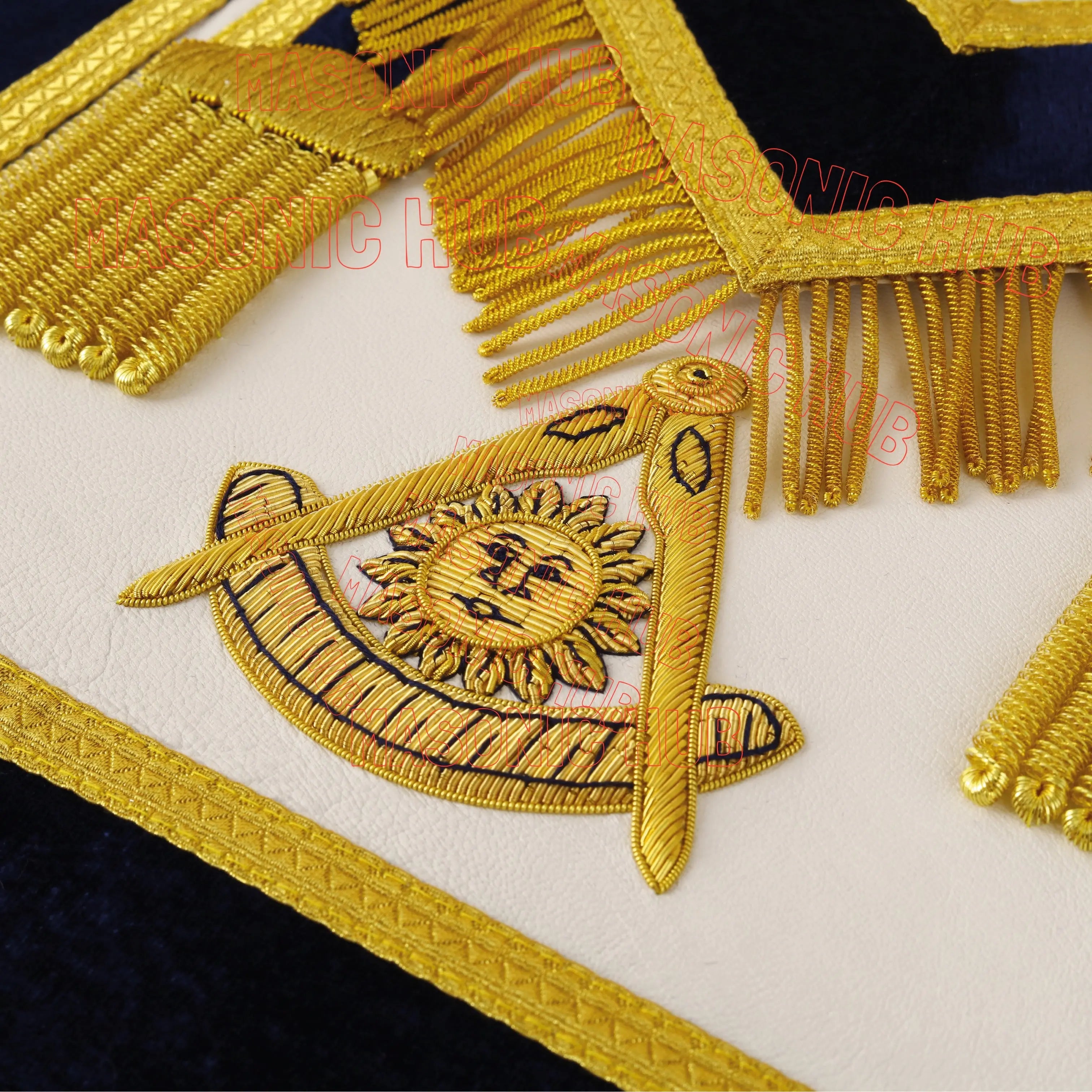 Handmade Masonic Past Master Apron – Genuine Lambskin with Compasses & Quadrant Masonic Hub