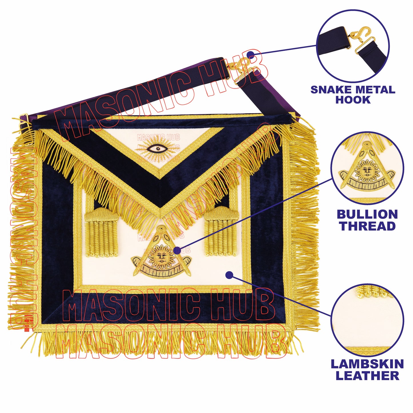 Handmade Masonic Past Master Apron – Genuine Lambskin with Compasses & Quadrant