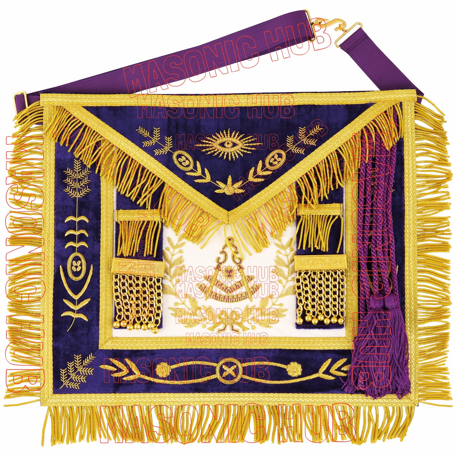 Masterfully Embroidered Masonic Grand Lodge Past Master Lambskin Apron