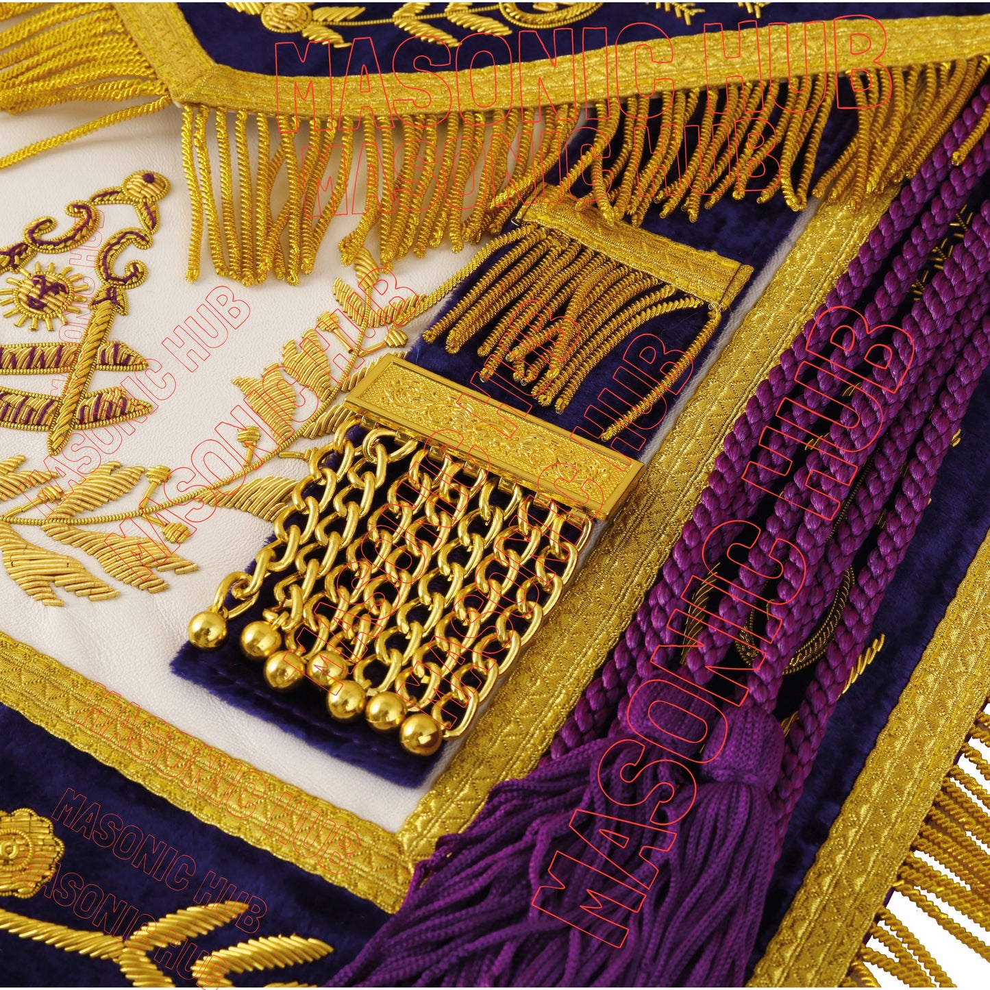 Masterfully Embroidered Masonic Grand Lodge Past Master Lambskin Apron