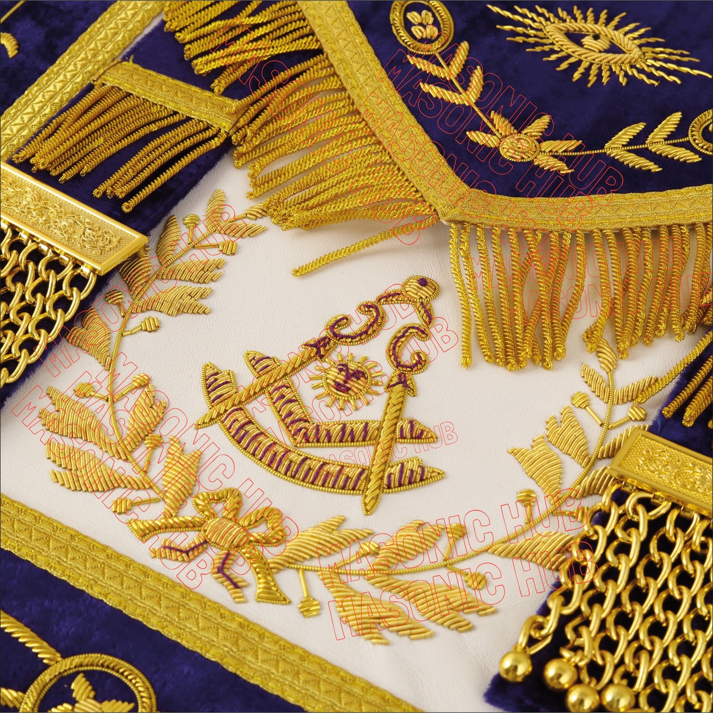 Masterfully Embroidered Masonic Grand Lodge Past Master Lambskin Apron