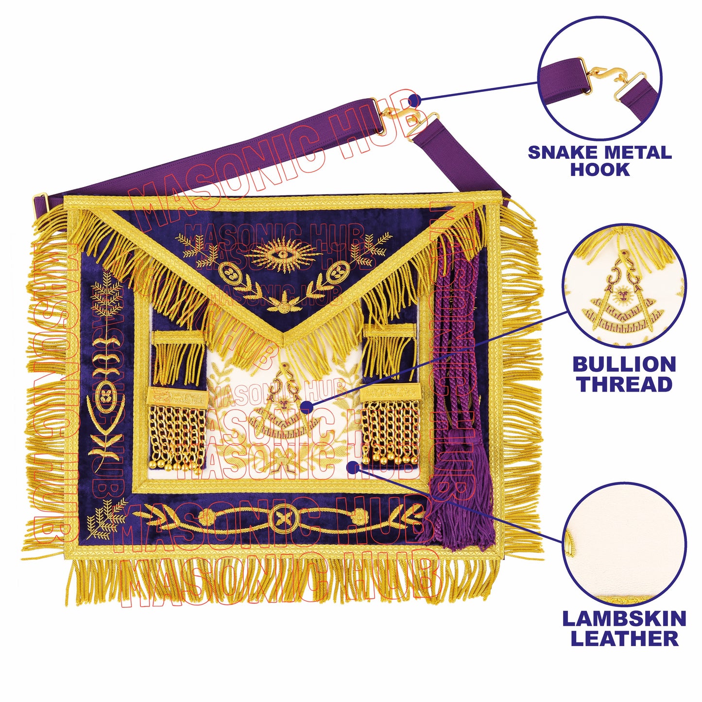 Masterfully Embroidered Masonic Grand Lodge Past Master Lambskin Apron