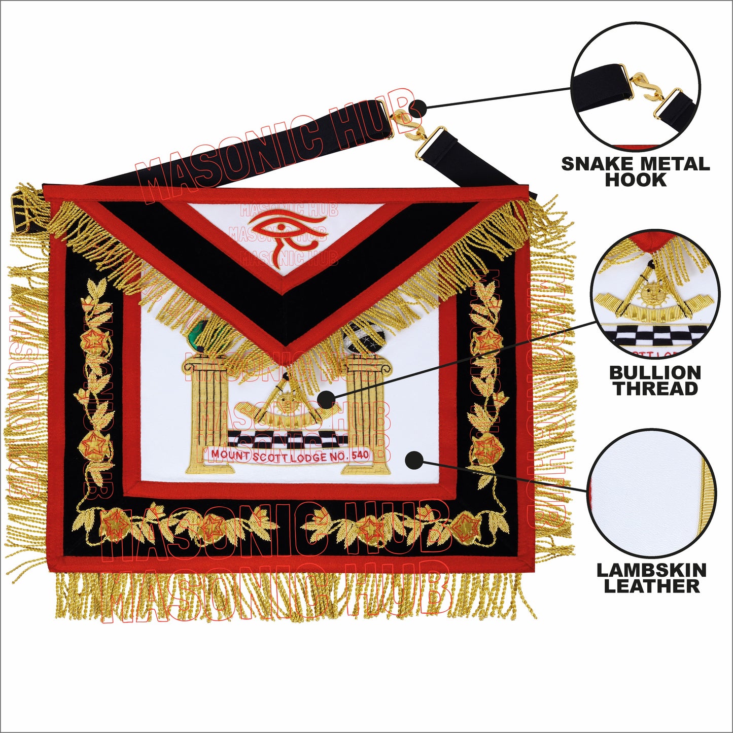 MASONIC REGALIA – EXQUISITE CUSTOM PAST MASTER 100% LAMBSKIN APRON