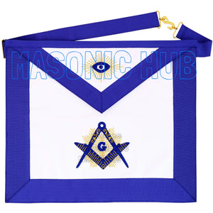Handcrafted 100% Lambskin Master Mason Blue Lodge Apron with Radiant G Symbol Masonic Hub