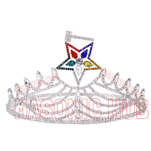 Masonic O.E.S Grand Matron Silver Tone Rhinestone Adjustable Crown Masonic Hub