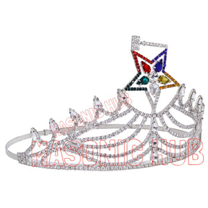 Masonic O.E.S Grand Matron Silver Tone Rhinestone Adjustable Crown Masonic Hub