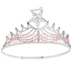 Masonic O.E.S Grand Matron Silver Tone Rhinestone Adjustable Crown Masonic Hub