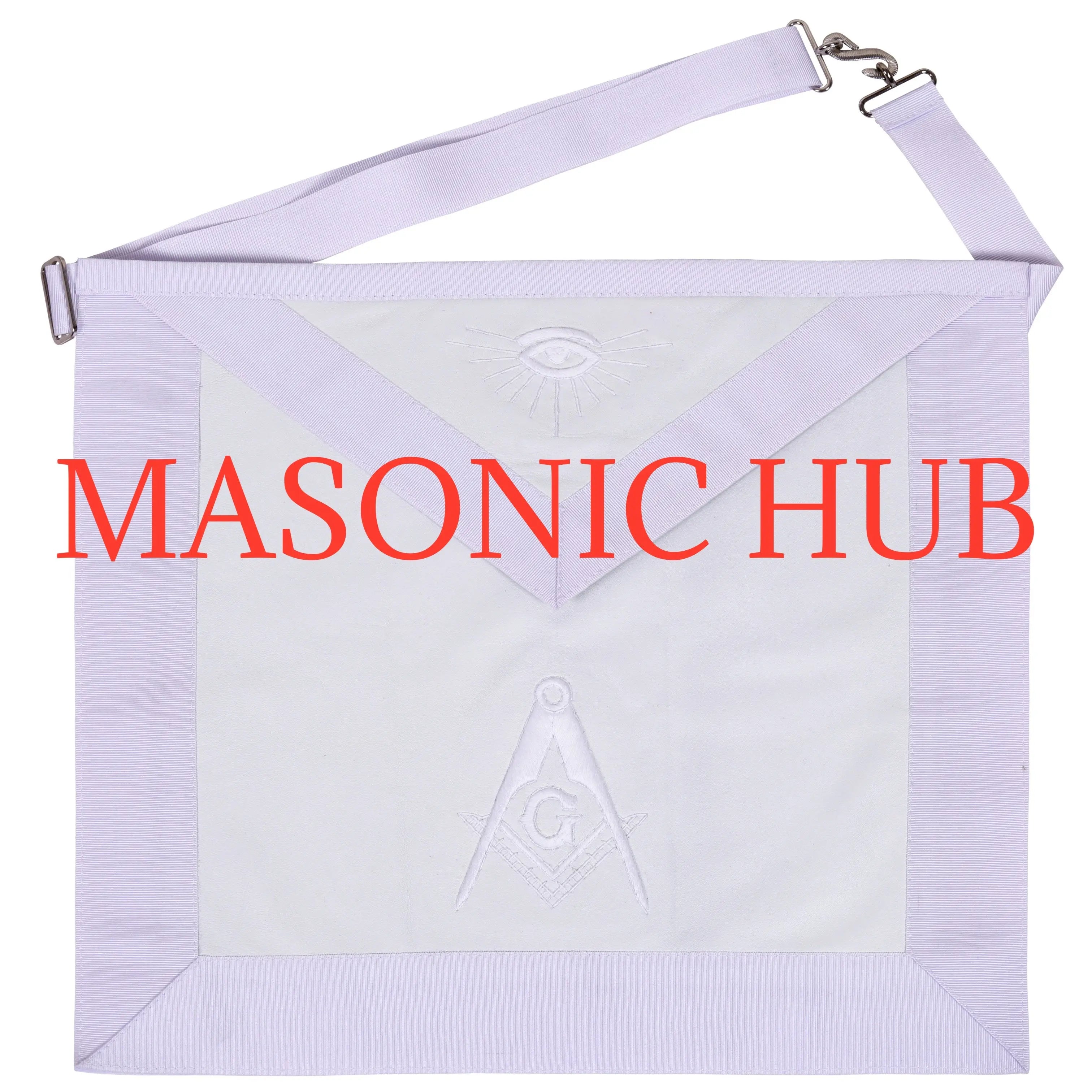 Masonic All-White Hand-Embroidered Master Mason Apron & Plain White Gloves Masonic Hub