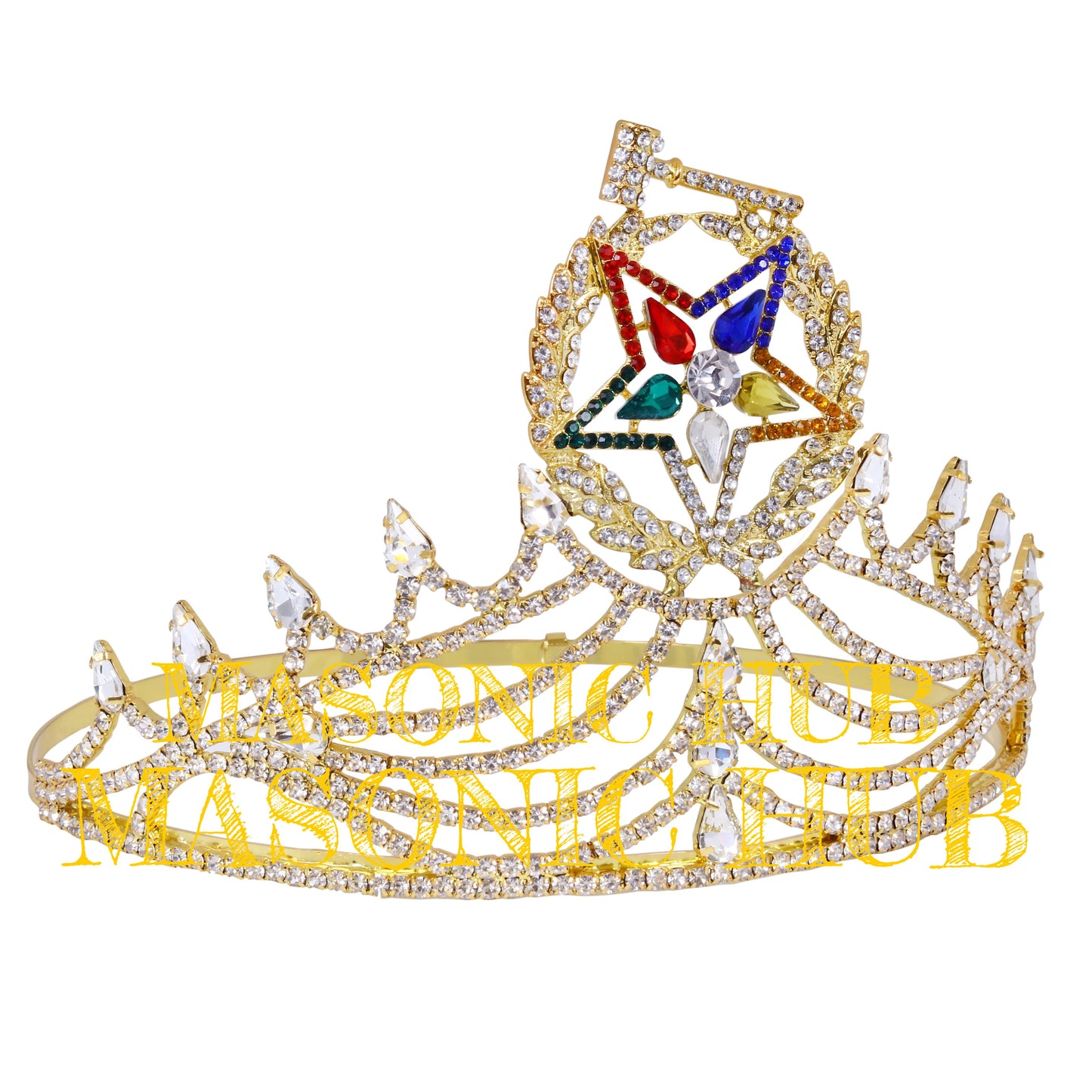 Freemason Masonic O.E.S Grand Matron Crown – Gold Tone with Rhinestones | Adjustable & Elegant Gift for Her