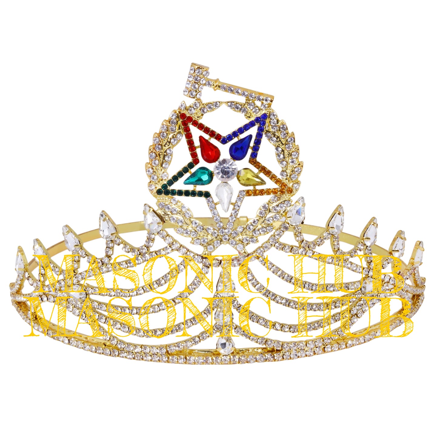 Freemason Masonic O.E.S Grand Matron Crown – Gold Tone with Rhinestones | Adjustable & Elegant Gift for Her