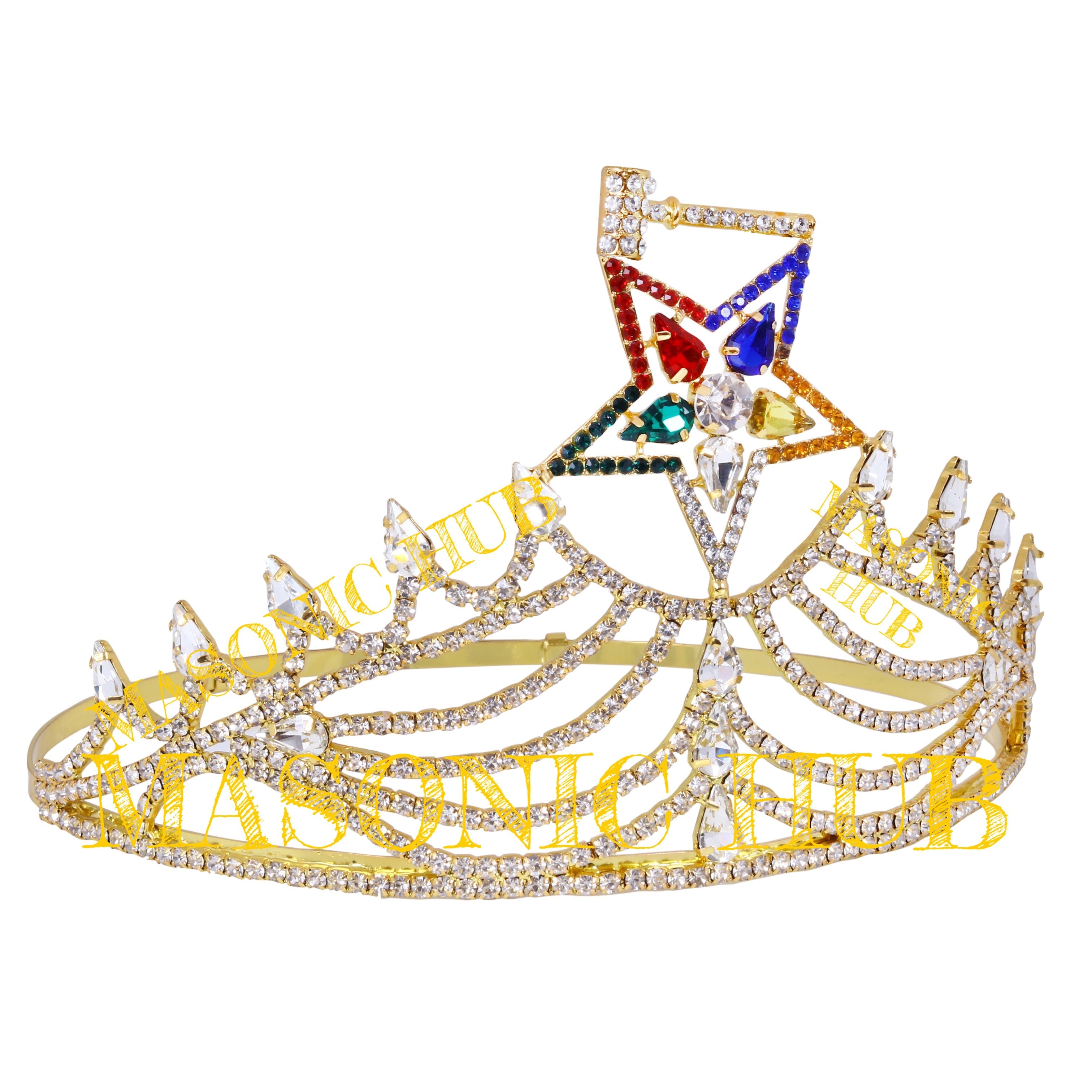 Masonic O.E.S Grand Matron Adjustable Crown – Gold Tone with Rhinestones Masonic Hub